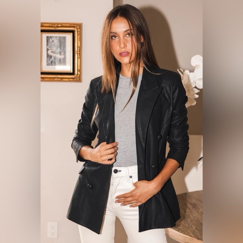NWT Blank NYC Hold Up Black Vegan Leather Double Breasted Blazer | Size S